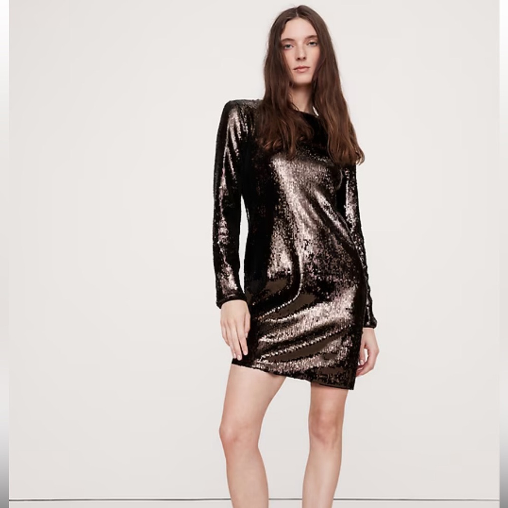 NWT Banana Republic Stretch Sequin Mini Dress Size Small Brown Party Fall Glam